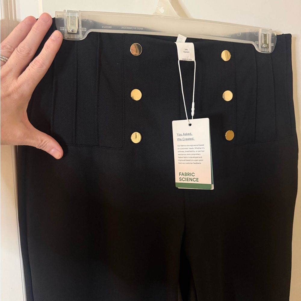 NWT HALARA Black Dress Pants with Gold Button Accents